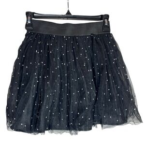 Womens Juniors Short Mini Black Tulle Skirt Rhinestones S/M‎  Halloween Goth